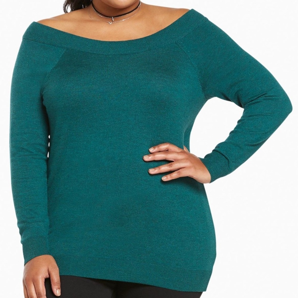 Torrid 5X SWEATER Pullover Teal Green Off Shoulder